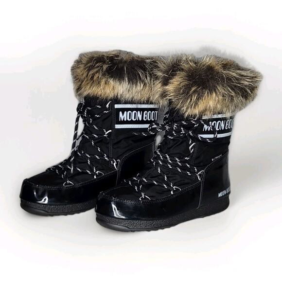 Moon Boot Monaco Women's Winter Black Boots Fauz Fur Trim Waterproof Size 7 - Picture 3 of 6